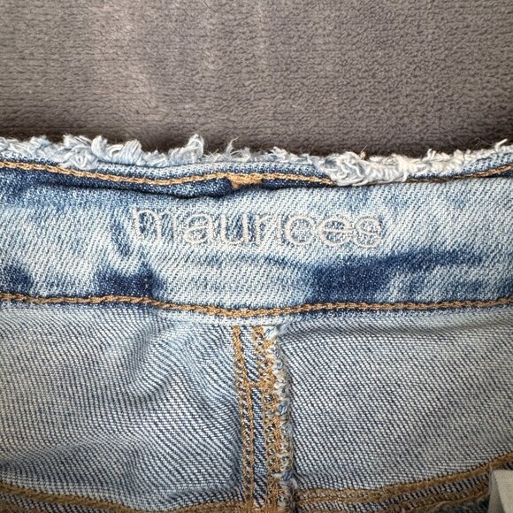 Maurices Skirt Womens 12 White Wash Mini Raw Hem Stretch Distressed Denim Preppy - Picture 4 of 7